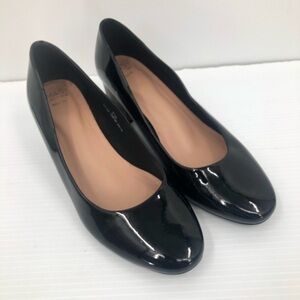 M & S Women’s Black patent‎ leather Leopard heel